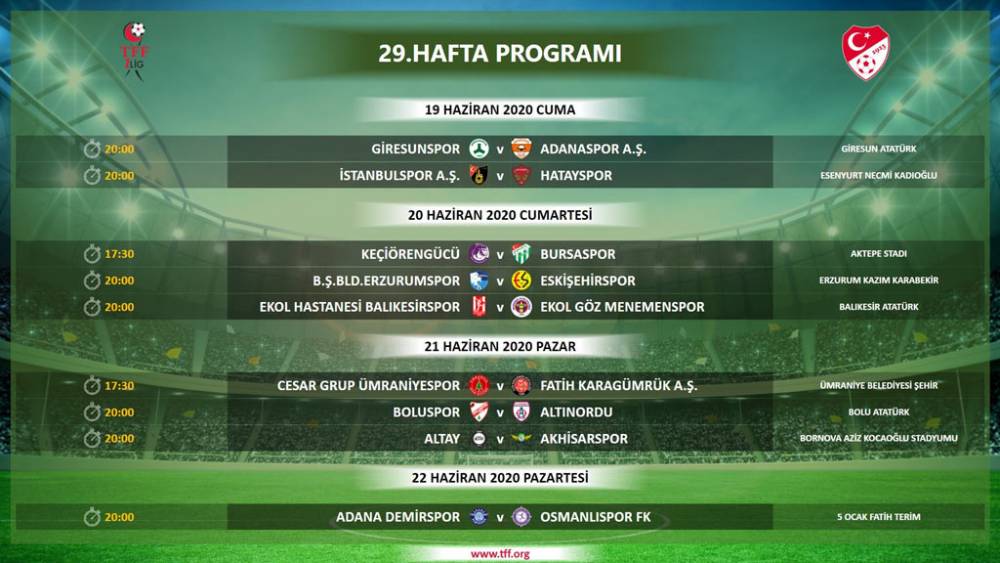 TFF 1. Lig'de 29, 30, 31 ve 32. hafta programlarını açıkladı! 1