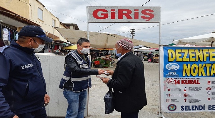 Manisa’da Selendi pazarında korona virüs önlemleri devam ediyor