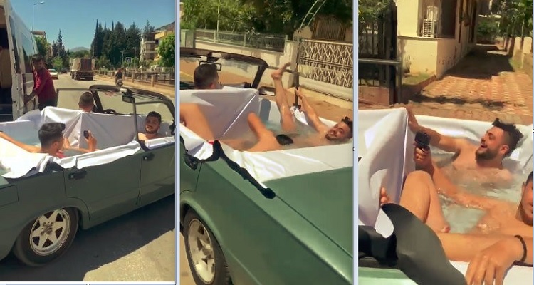 Antalya'da üstü açık havuzlu otomobil keyfi