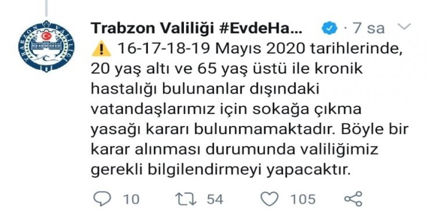 Son dakika haberi: Sokağa çıkma kısıtlaması bu hafta Trabzon'da yapılmayacak!