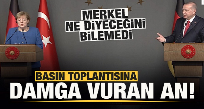 Başkan Erdoğan-Merkel basın toplantısına damga vuran an!