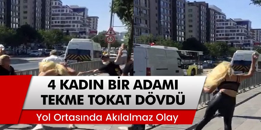 Esenyurt’ta 4 kadın yol ortasında bir adamı tekme tokat dövdü! Vatandaşlar neye uğradığını şaşırdı