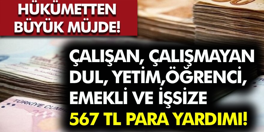 Hükümetten Büyük Müjde! Çalışan Çalışmayan, Dul Yetim, Öğrenci, Emekli Ve İşsizlere 567 TL Para Yardımı!