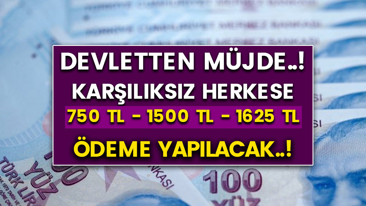 Devletten Herkese Karşılıksız 750 TL - 1500 TL - 1625 TL Ödeme Yapılacak