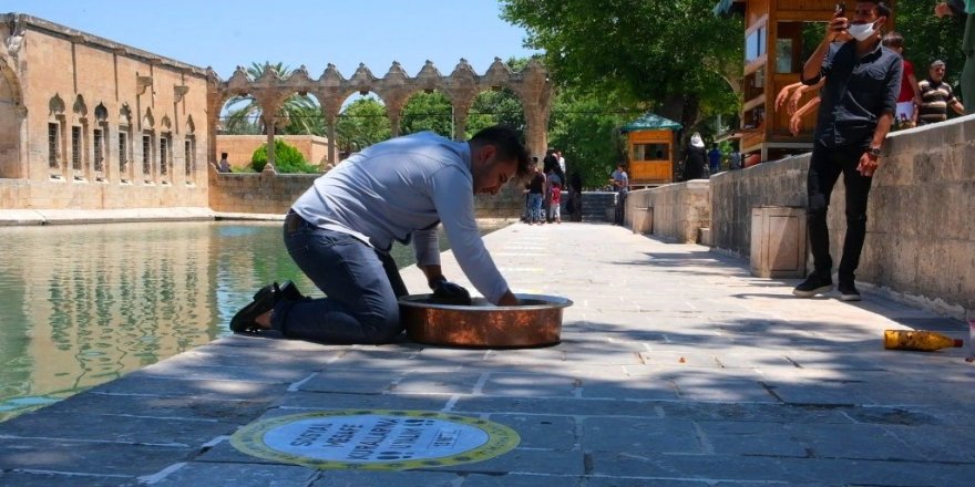 Adana’dan gelen vatandaş Balıklıgöl’de çiğköfte yoğurdu