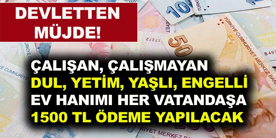 Devletten çalışan Çalışmayan Dul, yetim, yaşlı, engelli, Ev hanımı, her vatandaşa 1500 TL ödeme yapılacak!