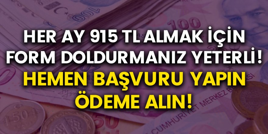 Her ay düzenli olarak 915 TL ödeme almak için bu formu doldurmanız yeterli! Hemen başvuru yapabilirsiniz…
