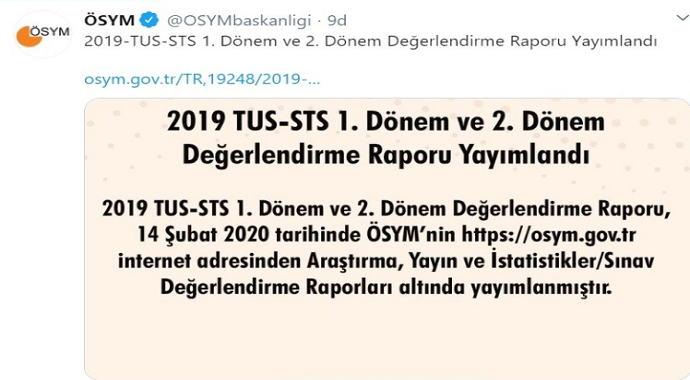 ÖSYM, 2019-TUS ve STS değerlendirme raporlarını yayımladı