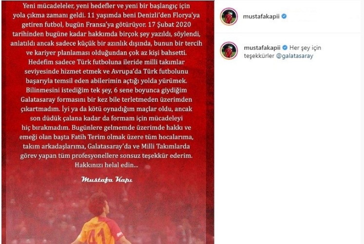 Mustafa Kapı Galatasaray'a böyle veda etti