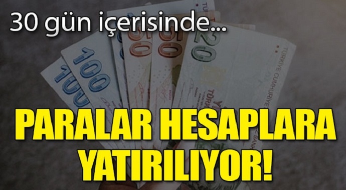 30 Gün içerisinde o paralar hesaplara yatırılıyor!