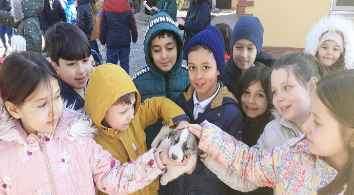 Çocuklar hayvan barınağını ziyaret etti