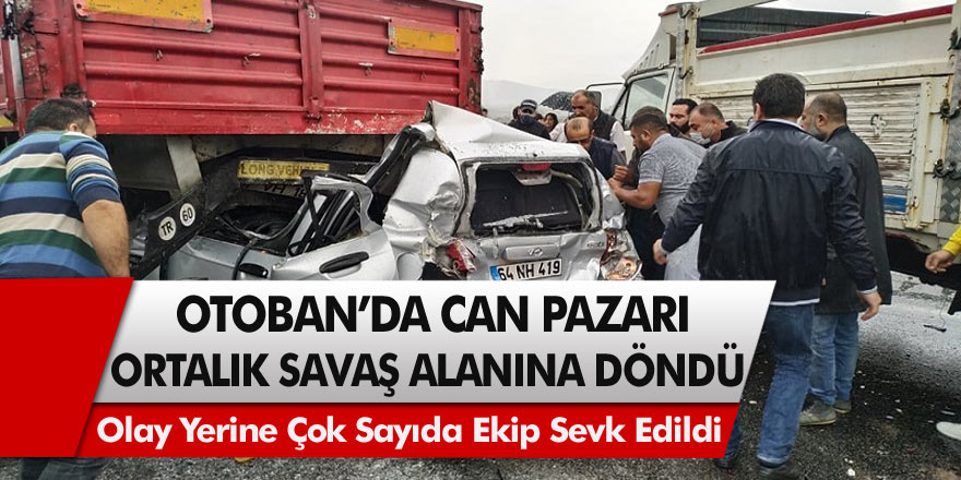 Otobanda kayganlaşan yolda kamyonun altına giren otomilde adeta can pazarı yaşandı