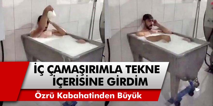 Süt Banyosu Yapan Emre Sayar'ın Özrü Kabahatinden Büyük! 'İç Çamaşırlarımla İçerisine Girdim'