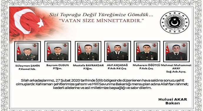 Bakan Akar’dan İdlib şehitleri için başsağlığı mesajı