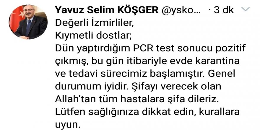 Vali Yavuz Selim Köşger'in (Covid-19) testi pozitif