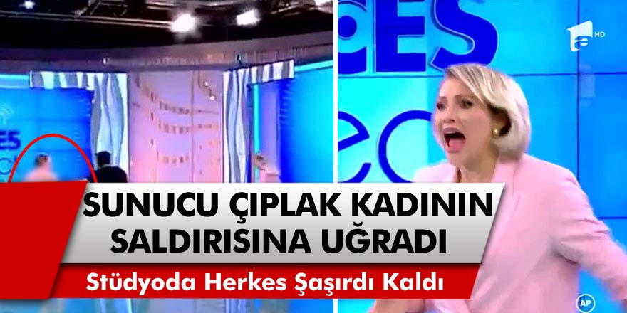 Romanya'da Televizyon Programında Sunucu Mirela Vaida, Çıplak Kadının Saldırısına Uğradı