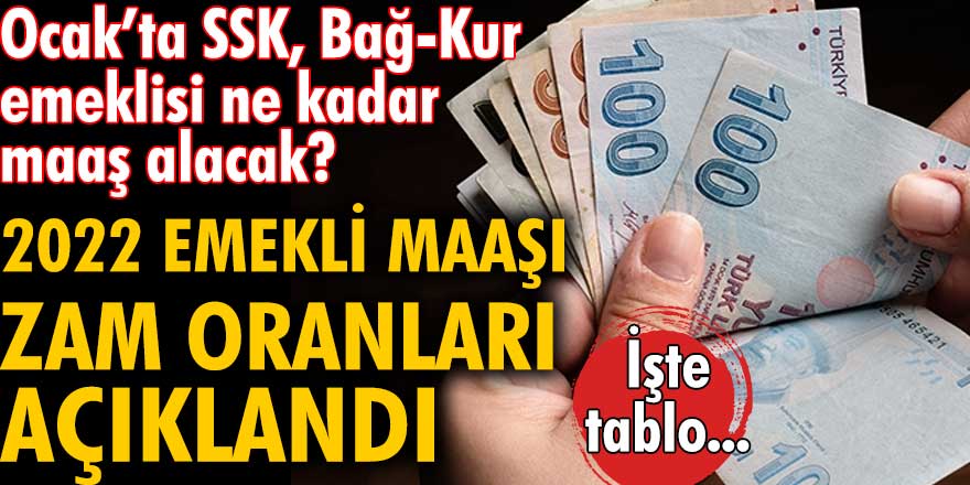 Ocak ayı SSK, Bağ-Kur emeklisi ne kadar maaş olacak? 2022 emekli maaşı zam oranları açıklandı mı! İşte maaş tablosu...