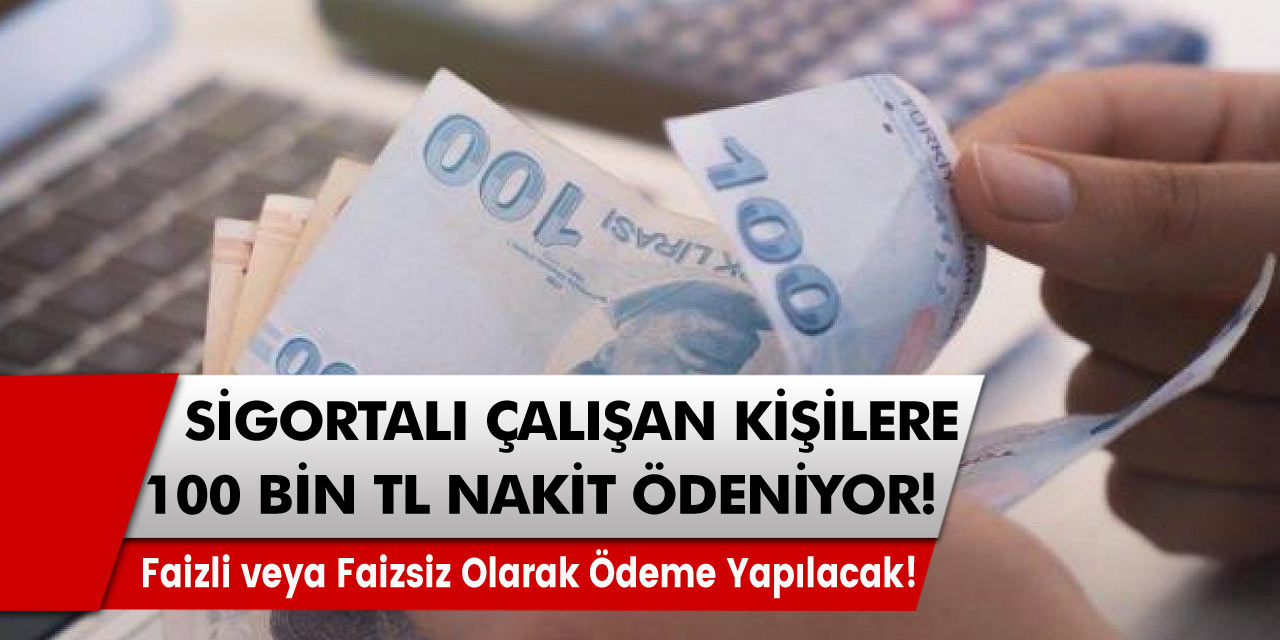 Sigortalı Çalışanlara 100 Bin TL Nakit Ödemesi yapılıyor Faizli, Faizsiz Olarak ödenmeye başladı