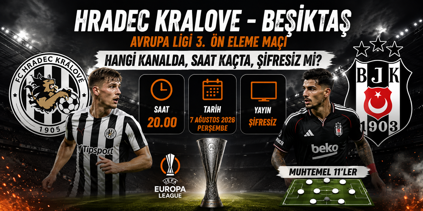 Hradec Kralove - Beşiktaş Maçı Hangi Kanalda, Saat Kaçta, Şifresiz Mi? Avrupa Ligi 3. Ön Eleme Maçı Muhtemel 11'ler... Hradec Kralove-Beşiktaş Maçı Şifresiz, HD Canlı Yayın