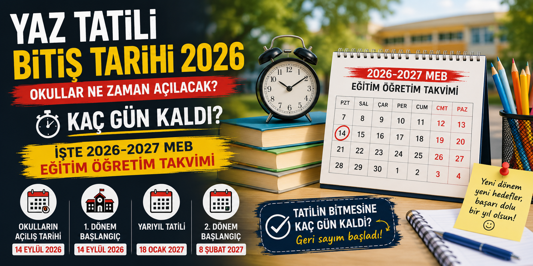 Yaz Tatili Bitiş Tarihi 2026: Okullar Ne Zaman Açılacak? Kaç Gün Kaldı? İşte 2026-2027 MEB Eğitim Öğretim Takvimi