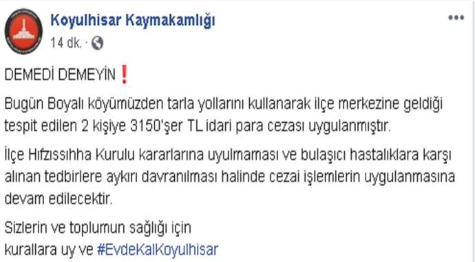 Sivas'ta tarla yolundan ilçe merkezine gittiler, cezayı yediler