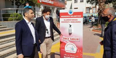 Menderes Belediyesi el dezenfekte üniteleri devrede