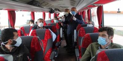 Amasya'da Karantina süreleri tamamlanan 229 Türk işçi Amasya’dan ayrıldı