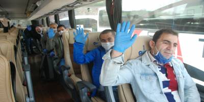 Tokat'ta Karantina süresi dolan 320 işçi memleketlerine uğurlandı