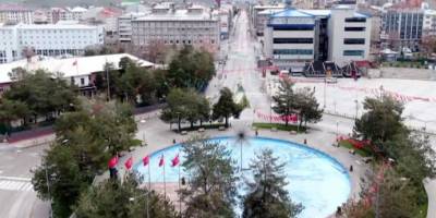 Erzurum’da boş kalan sokaklar havadan görüntülendi