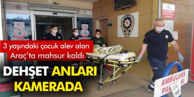 İnegöl'de 3 yaşındaki çocuk alev alan otomobilde mahsur kalıp ağır yaralandı