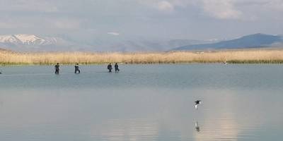 Van Gölü’nde yaşayabilen İnci kefali balığı için çalışan tarım ekiplerinin zor anları