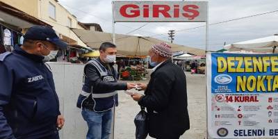 Manisa’da Selendi pazarında korona virüs önlemleri devam ediyor