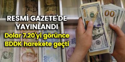 Resmi Gazete'de yayımlandı: Dolar 7.20 lirayı görünce BDDK harekete geçti
