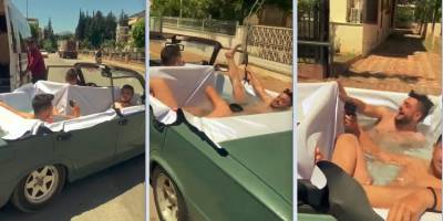 Antalya'da üstü açık havuzlu otomobil keyfi