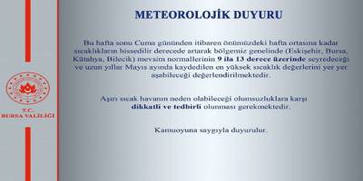 Bursa Valiliği sıcak hava uyarısı yaptı