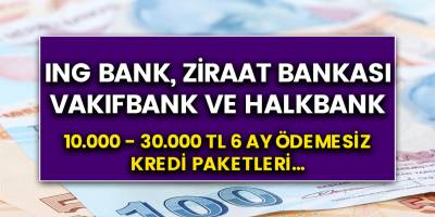 ING bank, Ziraat bankası, Halkbank, Vakıfbank 6 ay ertelemeli 10bin, 30 bin kredi paketi
