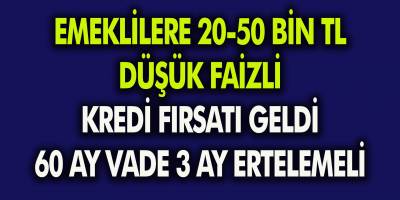 Emeklilere 20-50 Bin TL Düşük Faizli Kredi Fırsatı Geldi... 60 Ay Vadeli 3 Ay Ertelemeli Kredi Kampanyası…