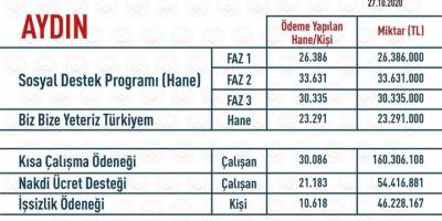 Aile, Çalışma ve Sosyal Hizmetler Bakanlığı tarafından Pandemi sürecinde Aydın'a 386 milyon TL destek