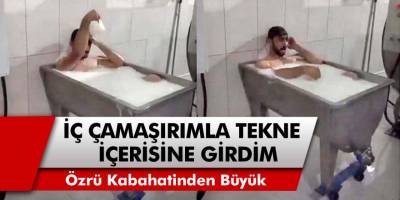 Süt Banyosu Yapan Emre Sayar'ın Özrü Kabahatinden Büyük! 'İç Çamaşırlarımla İçerisine Girdim'
