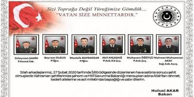 Bakan Akar’dan İdlib şehitleri için başsağlığı mesajı