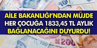 Aile ve Sosyal Hizmetler Bakanlığı'ndan büyük müjde! Milyonlarca Çocuğa 1833,45 TL Aylık Bağlanacağı haberini verdi!