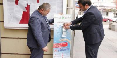 Çorum Sungurlu’da caddelere dezenfektan yerleştirildi