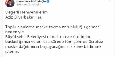 Diyarbakır Valisi vatandaşlara maskeler ücretsiz dağıtılacak