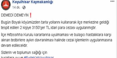 Sivas'ta tarla yolundan ilçe merkezine gittiler, cezayı yediler