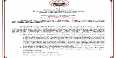 Kırklareli’nin Pınarhisar ilçesine bir köy karantinaya alındı